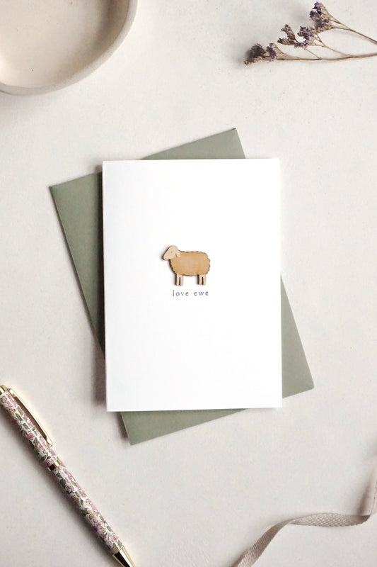 "Love Ewe" Wooden Sheep Greetings Card