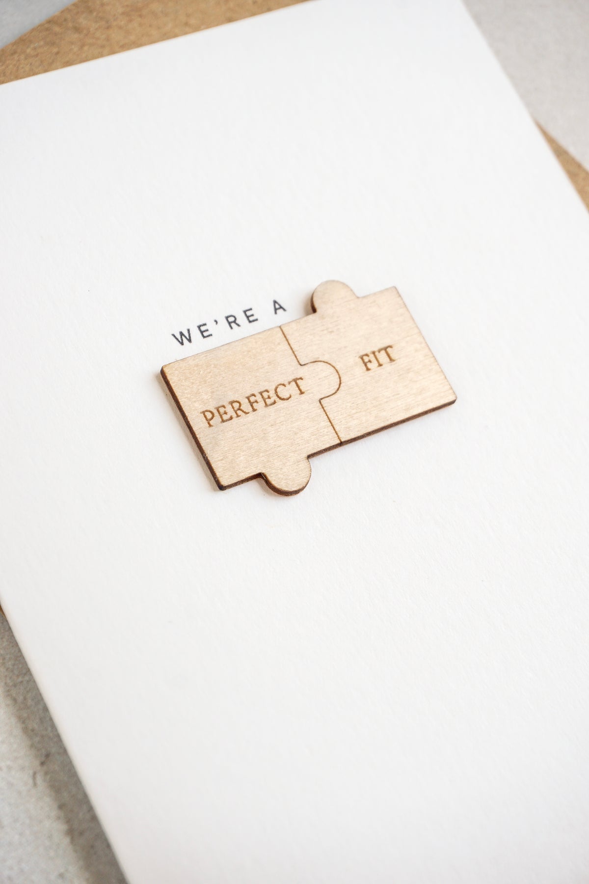 "We're a Perfect Fit" Wooden Puzzle Pieces Greetings Card