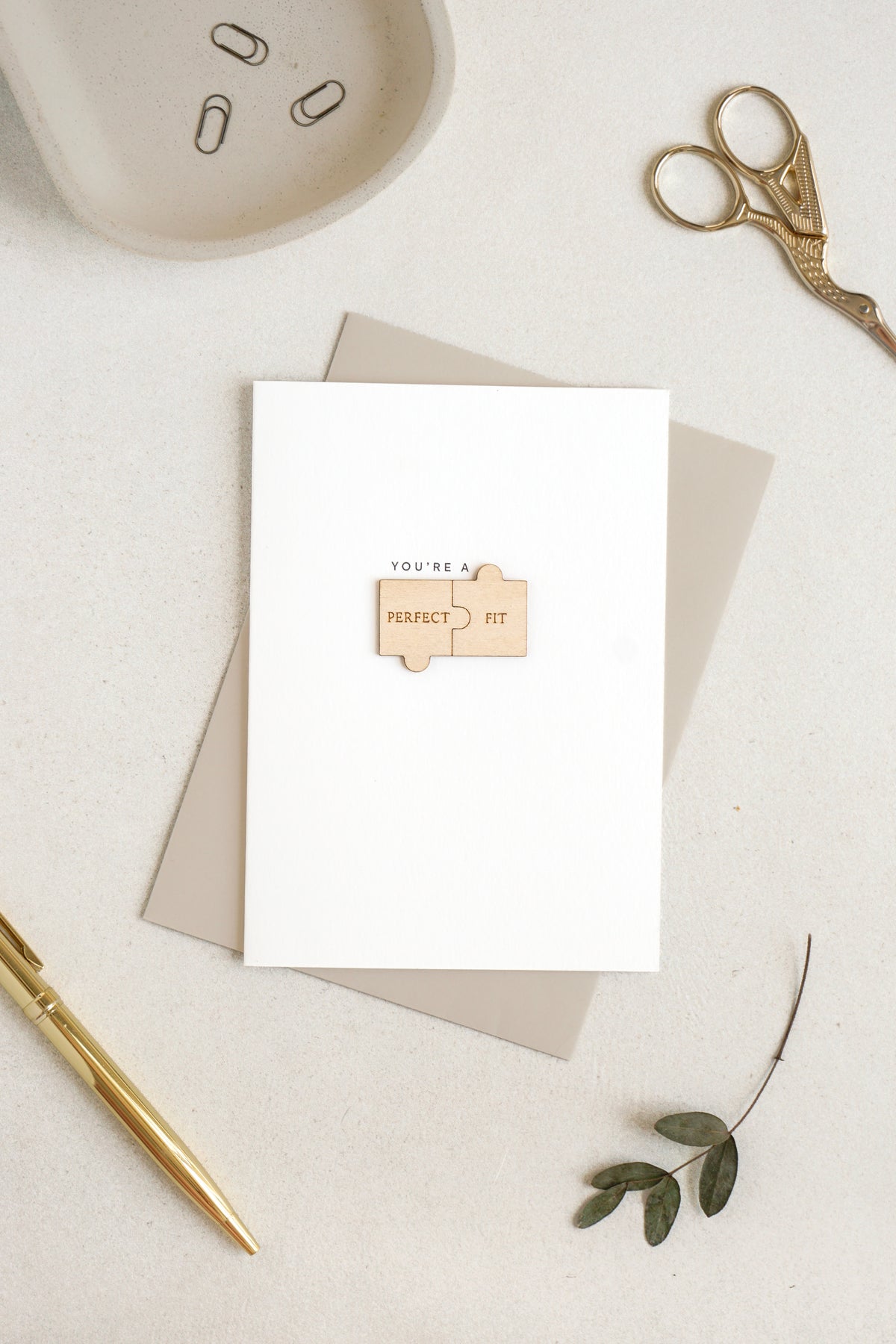 "You're a Perfect Fit" Wooden Puzzle Pieces Greetings Card