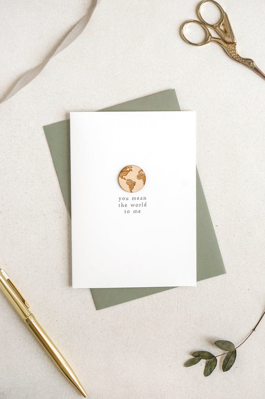 "You Mean the World To Me" Wooden World Greetings Card