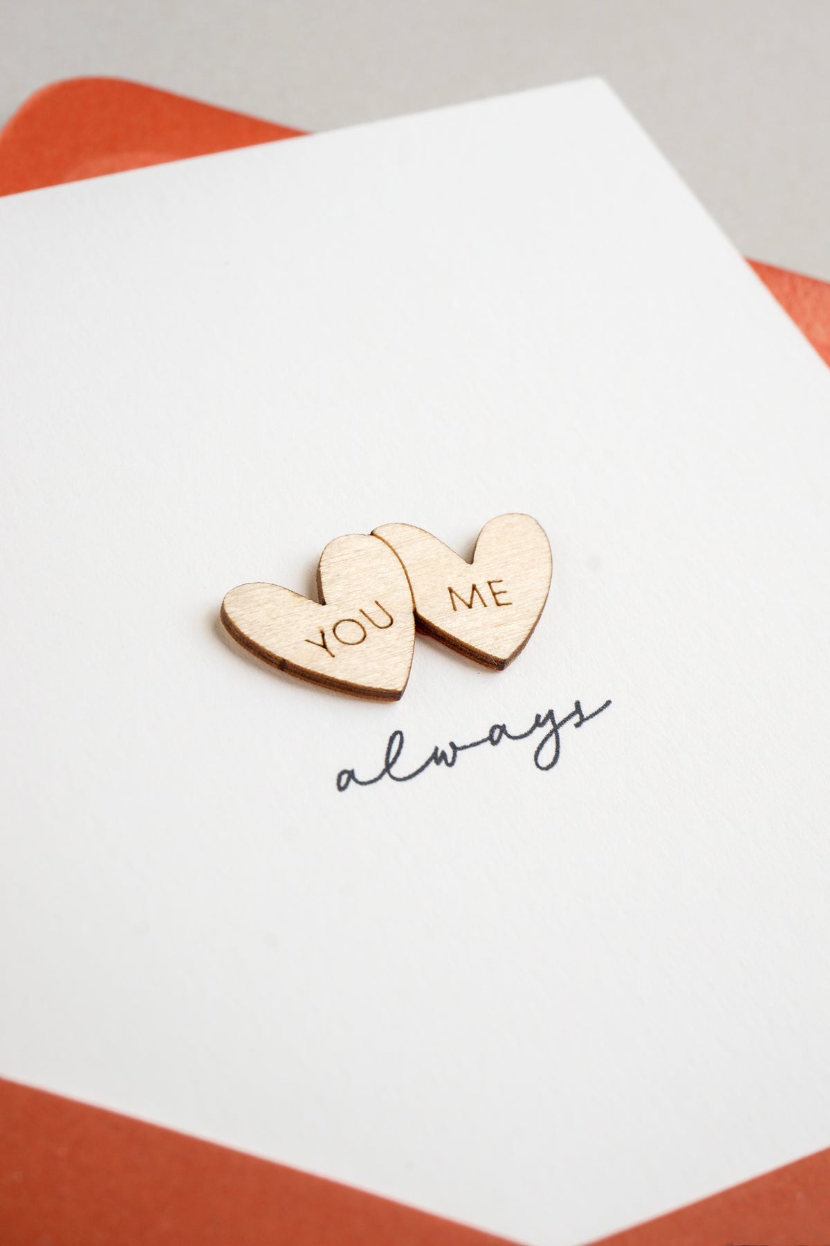 "Me and You Always" Wooden Hearts Greetings Card