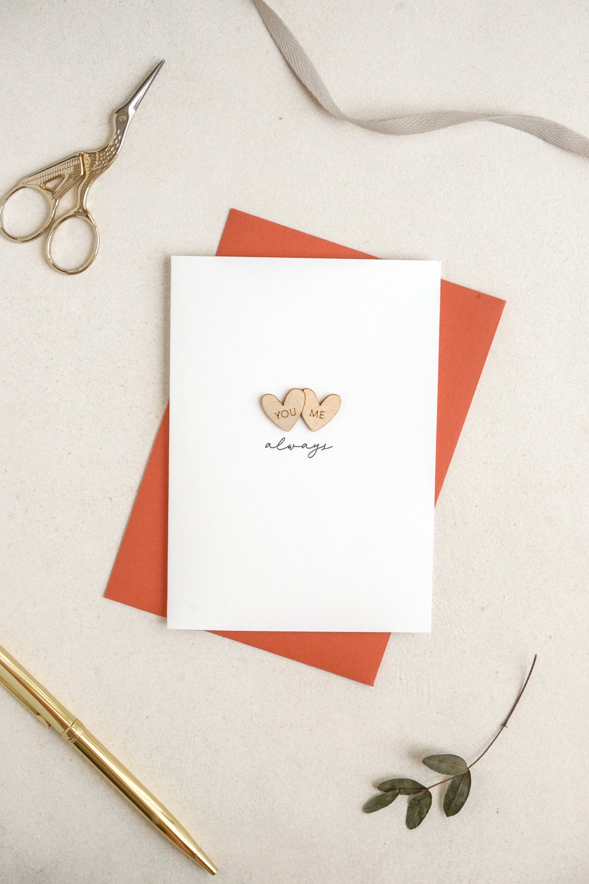 "Me and You Always" Wooden Hearts Greetings Card