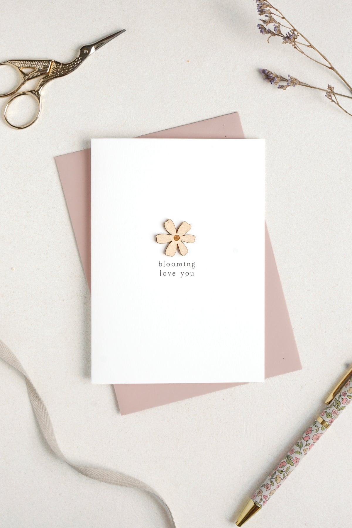 "Blooming Love You" Wooden Flower Greetings Card