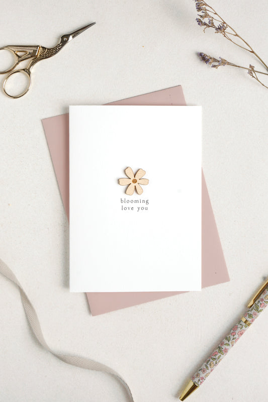 "Blooming Love You" Wooden Flower Greetings Card