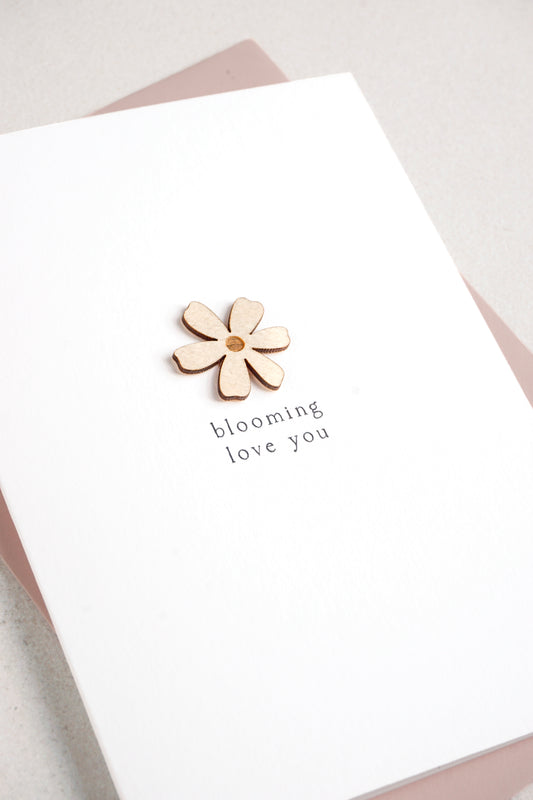 "Blooming Love You" Wooden Flower Greetings Card