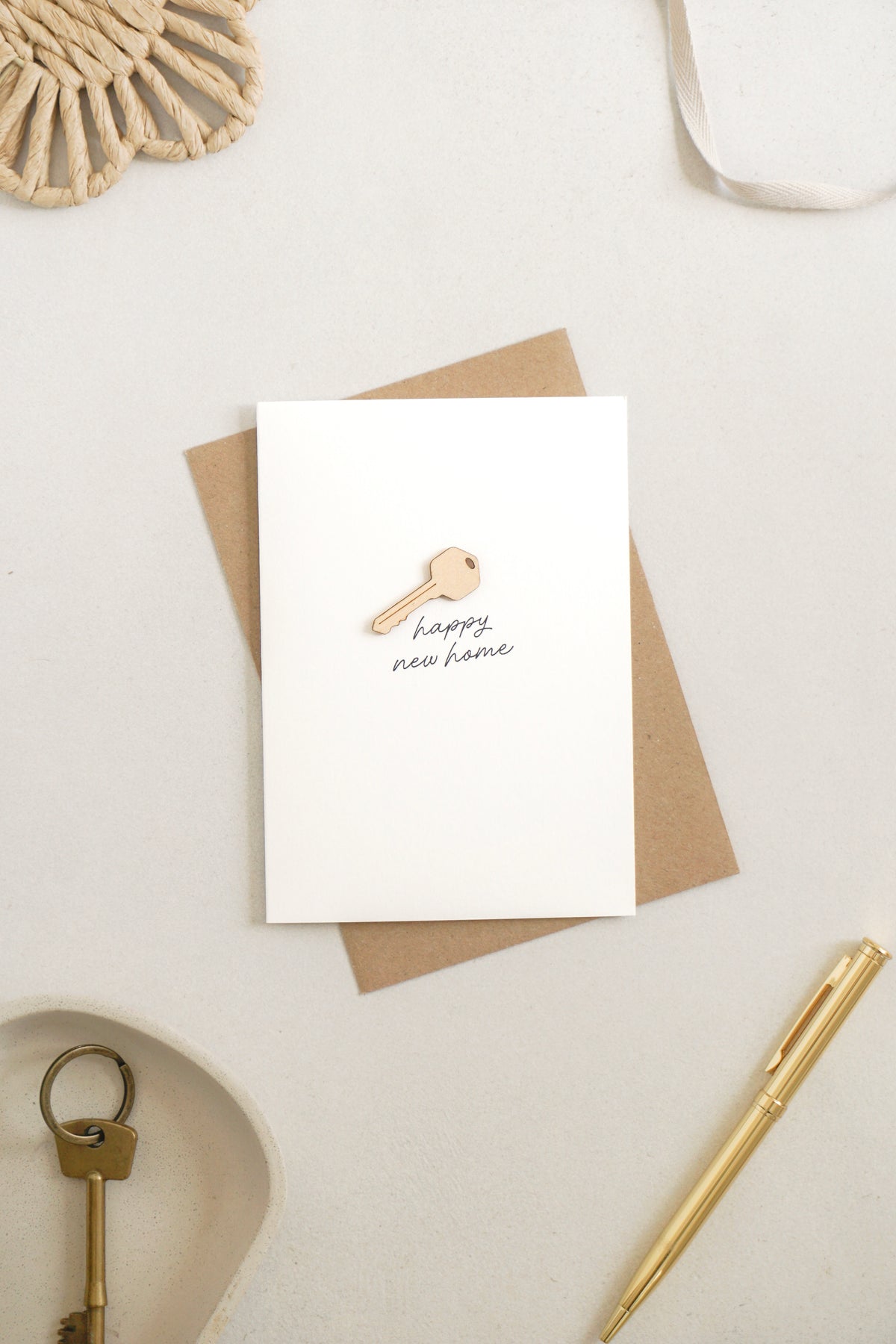 "Happy New Home" Wooden Key Greetings Card