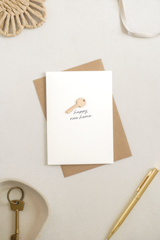 "Happy New Home" Wooden Key Greetings Card