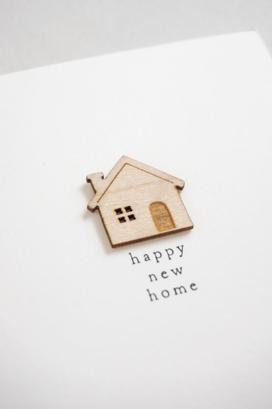 "Happy New Home" Wooden House Greetings Card