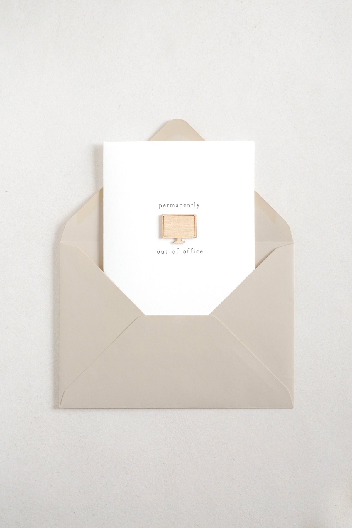 "Permanently Out of Office" Wooden Computer Greetings Card