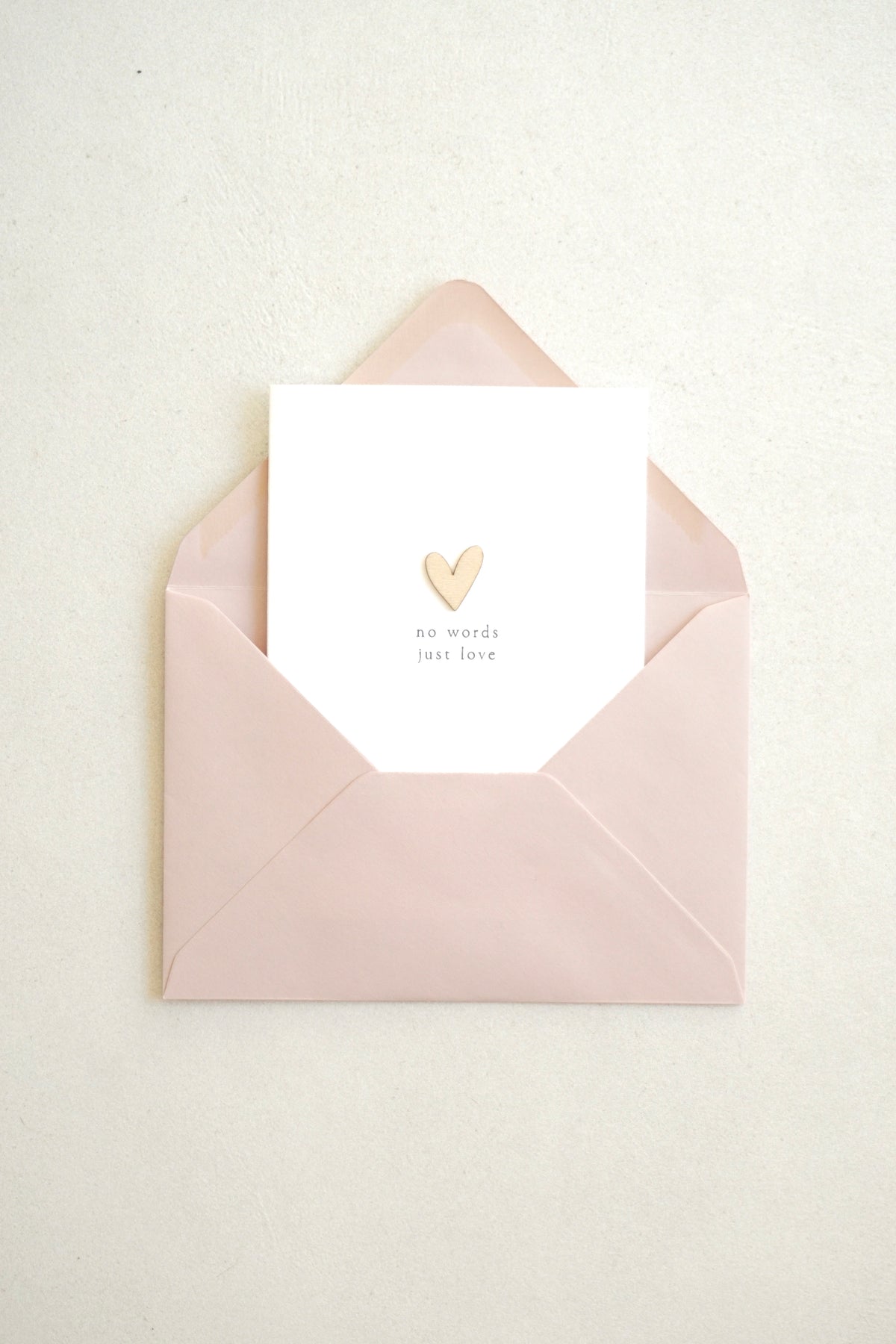 "No Words, Just Love" Wooden Heart Greetings Card