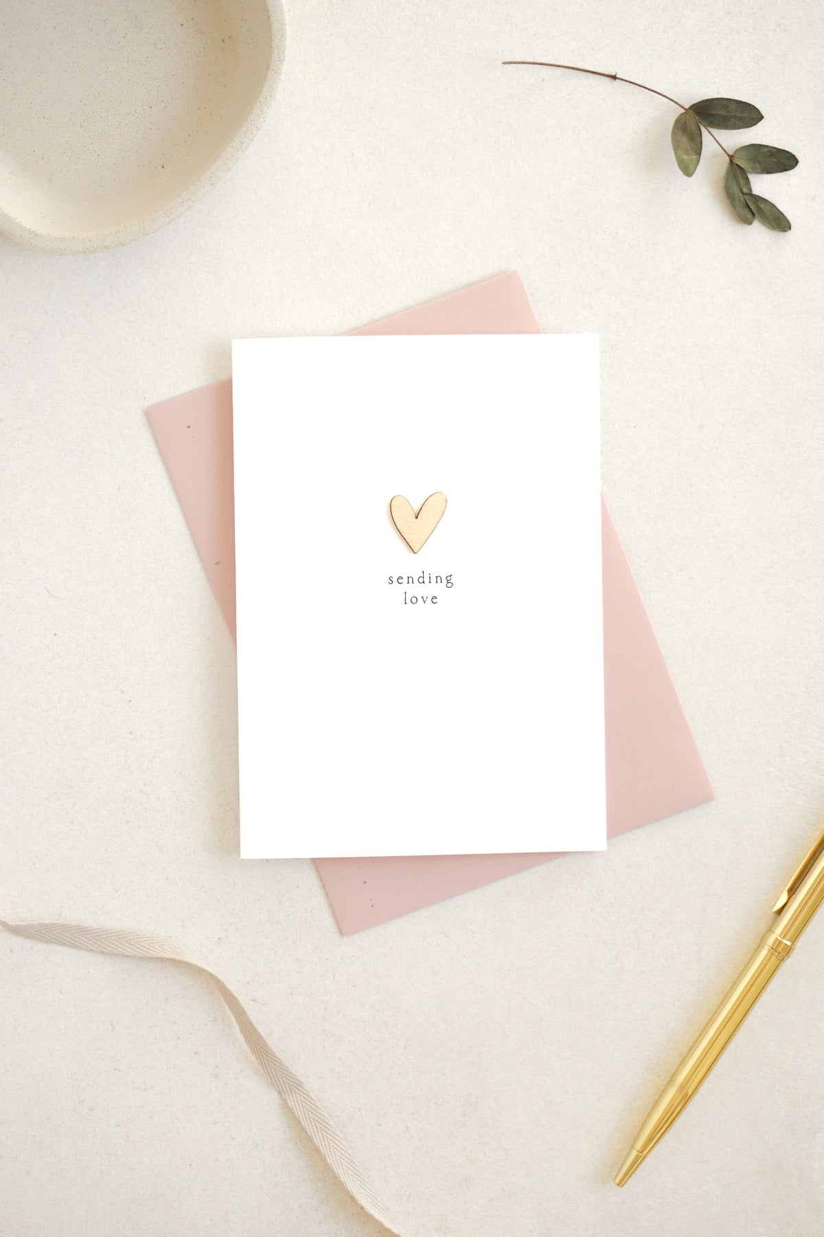 "Sending Love" Wooden Heart Greetings Card
