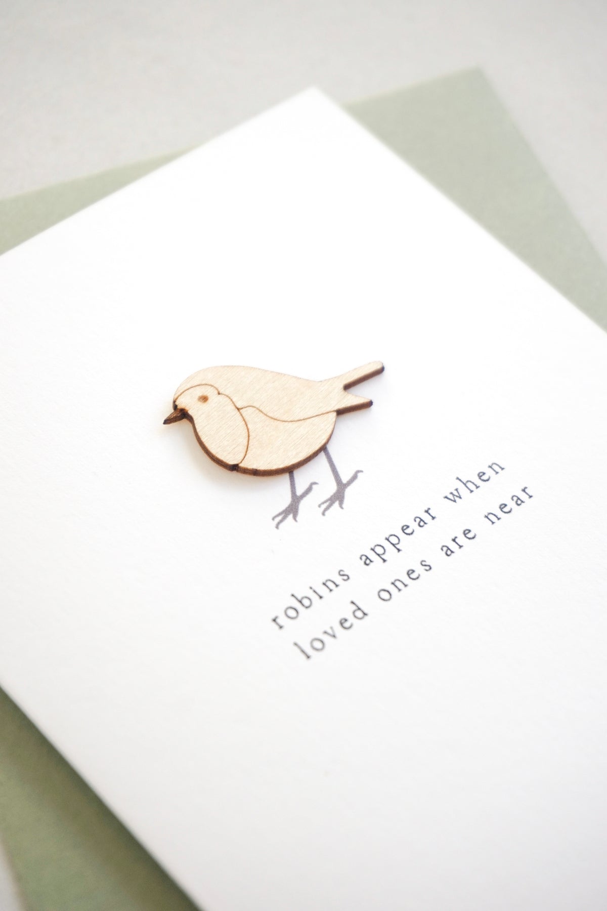 "Robins Appear" Wooden Robin Greetings Card