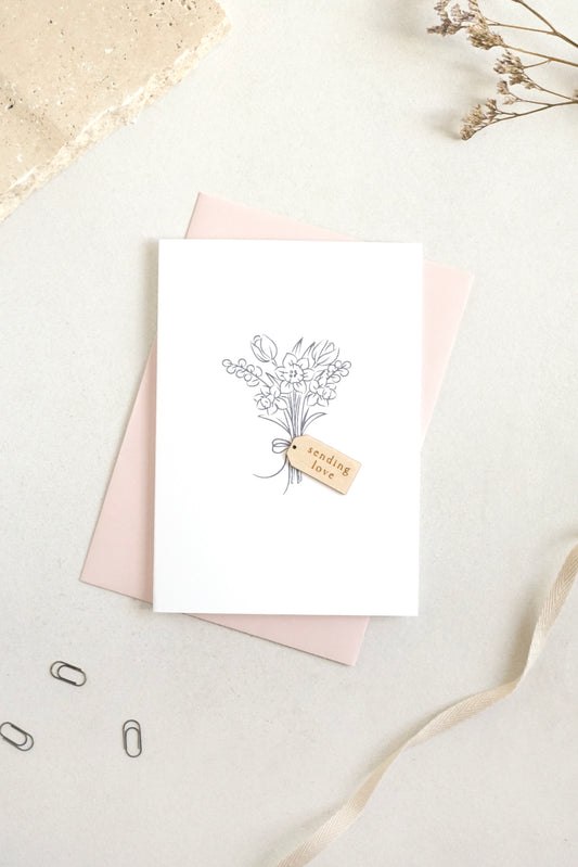 "Sending Love" Wooden Tag Greetings Card