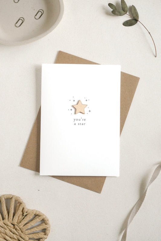 "You're a Star" Wooden Star Greetings Card