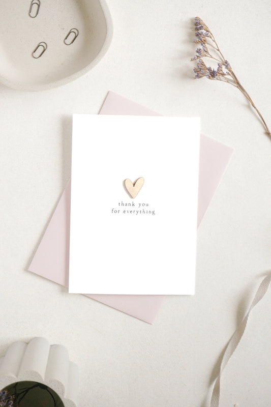 "Thank You for Everything" Wooden Heart Greetings Card