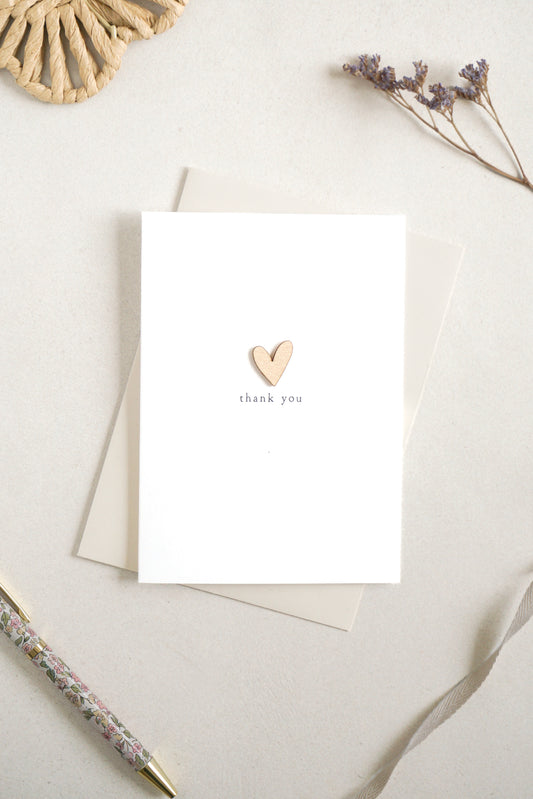 "Thank You" Wooden Heart Greetings Card
