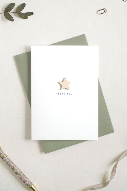 "Thank You" Wooden Star Greetings Card