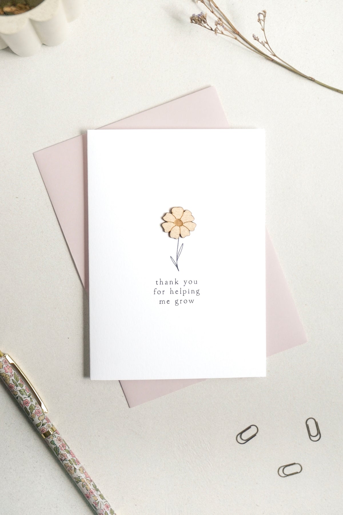 "Thank You for Helping Me Grow" Wooden Flower Greetings Card
