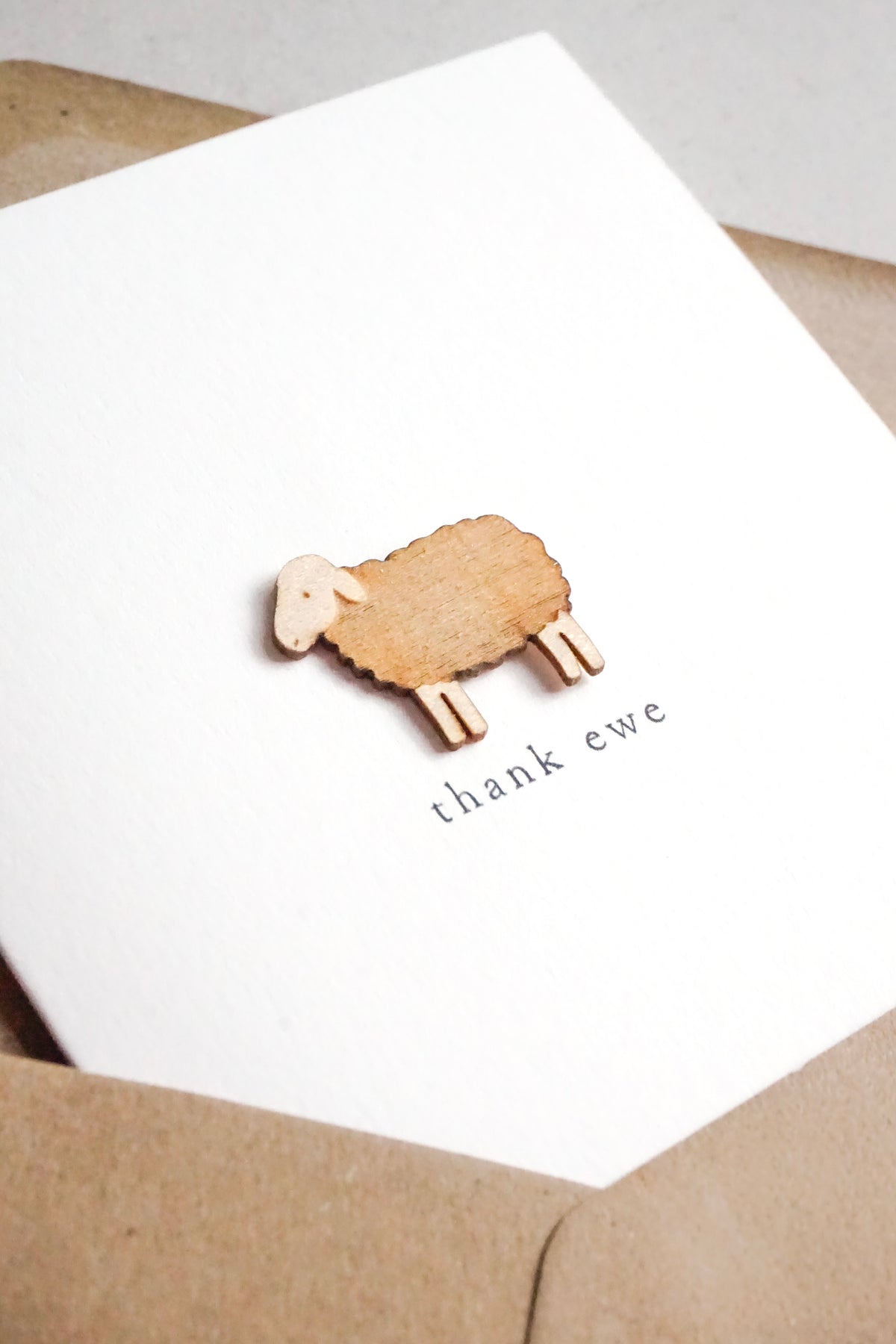 "Thank Ewe" Wooden Sheep Greetings Card