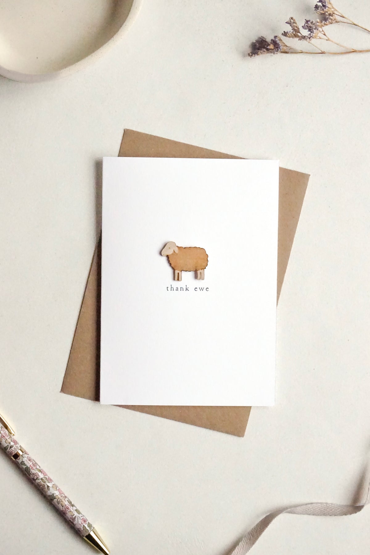 "Thank Ewe" Wooden Sheep Greetings Card