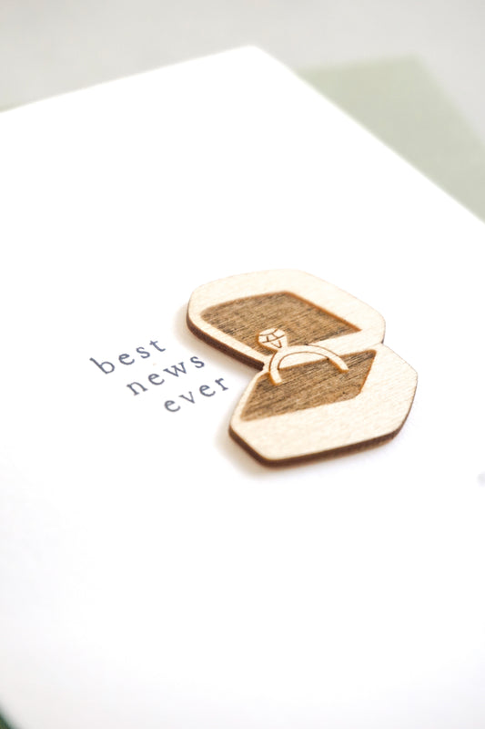 "Best News Ever" Wooden Ring Box Greetings Card