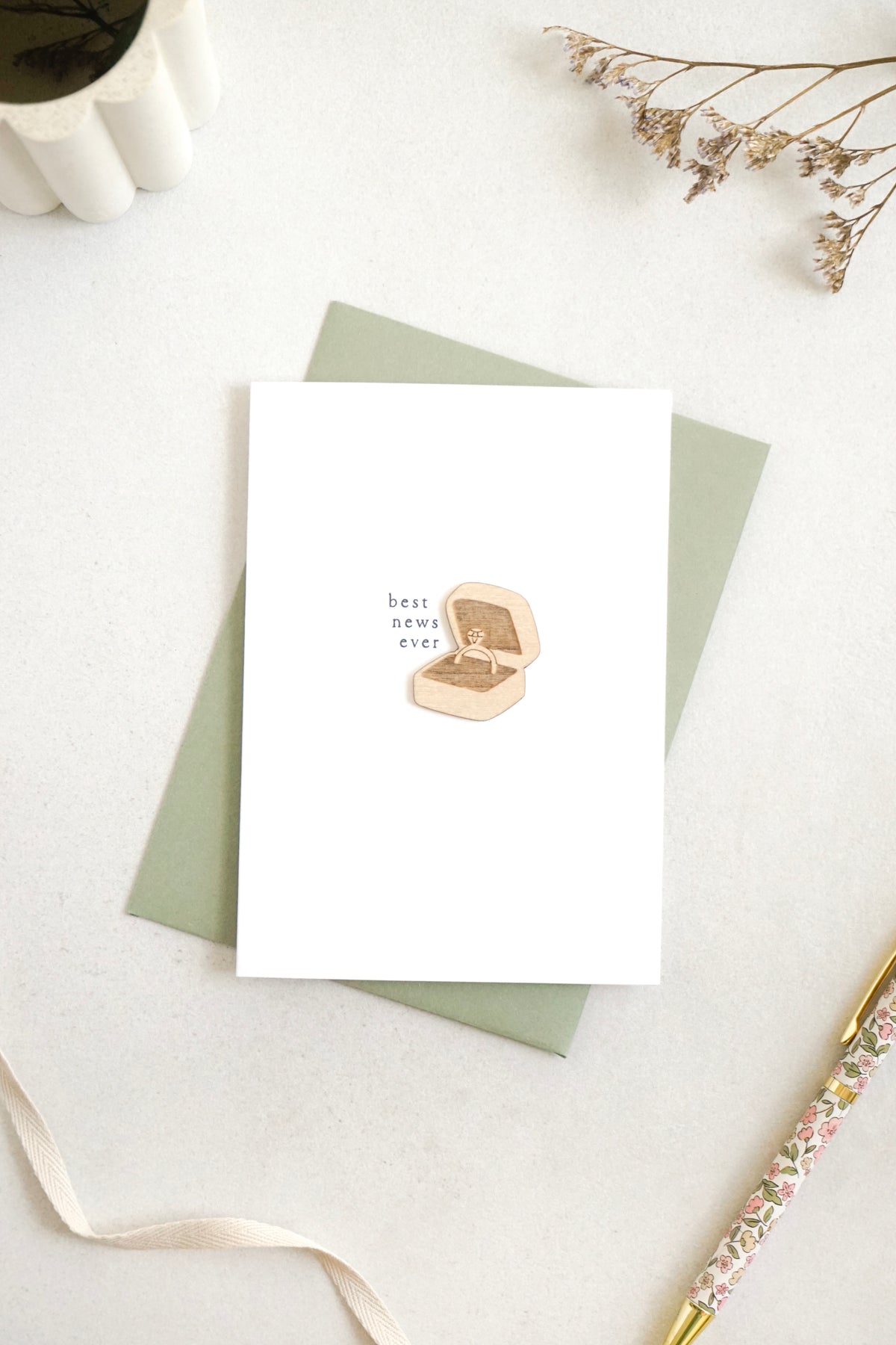 "Best News Ever" Wooden Ring Box Greetings Card