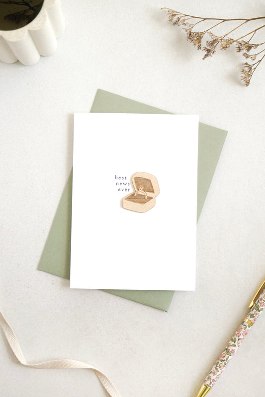 "Best News Ever" Wooden Ring Box Greetings Card