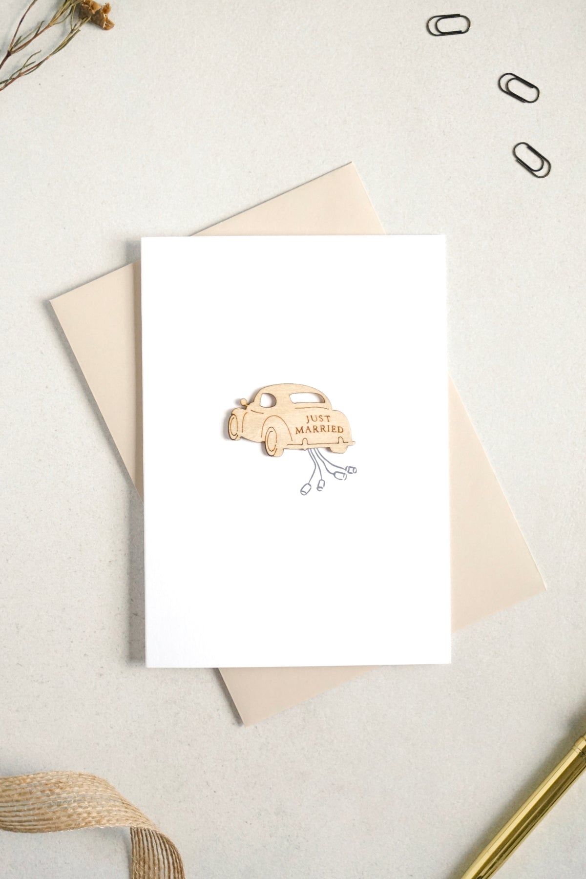 "Just Married" Wooden Wedding Car Greetings Card