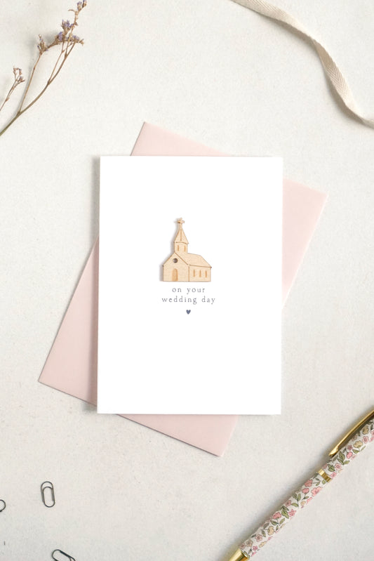 "On Your Wedding Day" Wooden Church Greetings Card