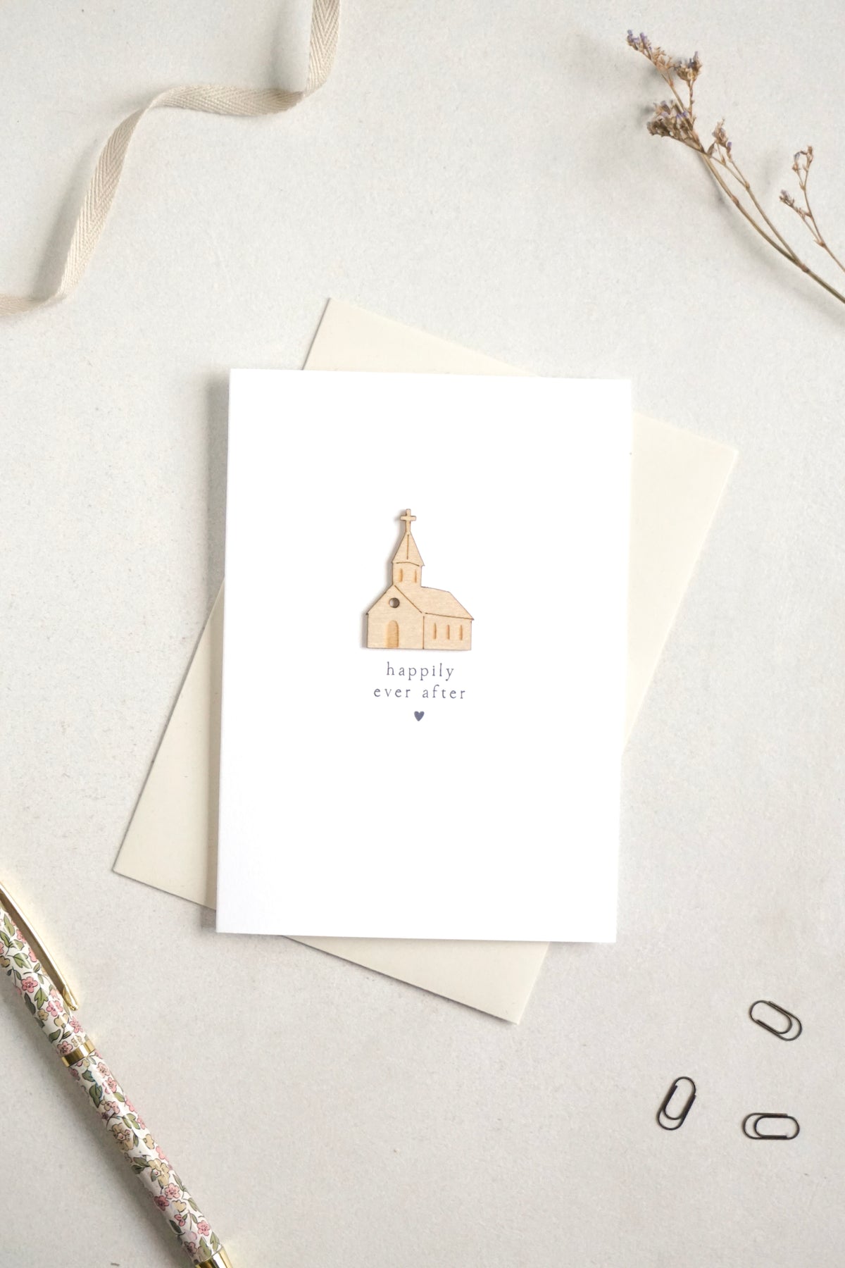 "Happily Ever After" Wooden Church Greetings Card