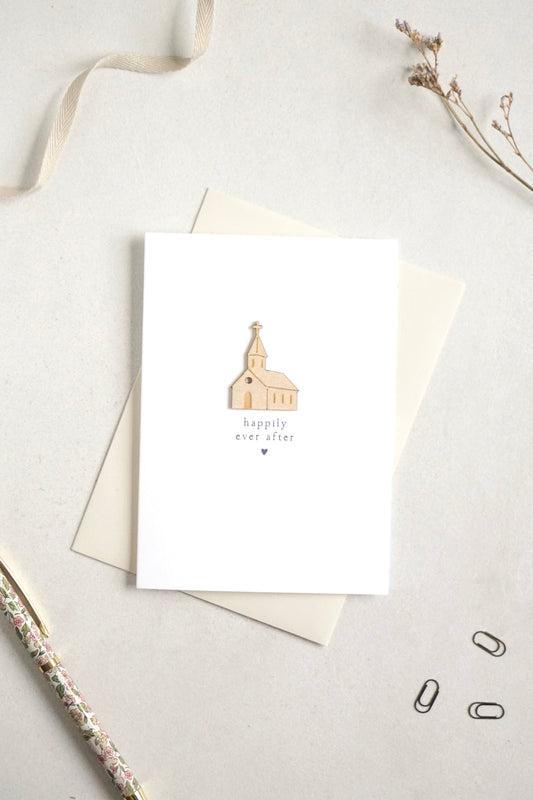 "Happily Ever After" Wooden Church Greetings Card