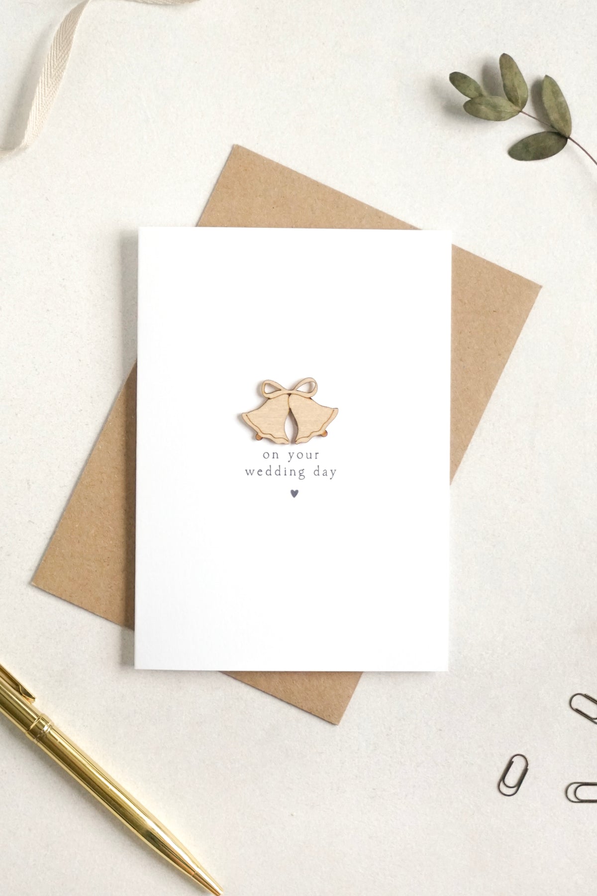 "On Your Wedding Day" Wooden Wedding Bells Greetings Card