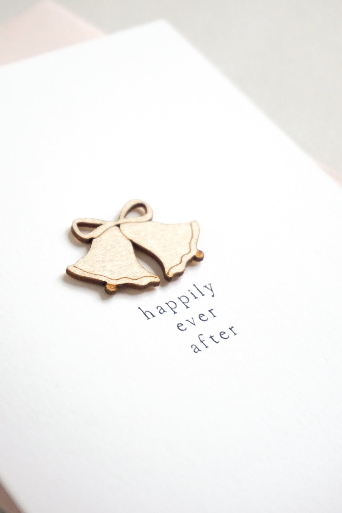 "Happily Ever After" Wooden Wedding Bells Greetings Card