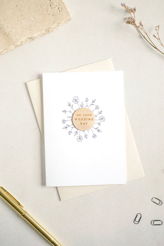 "On Your Wedding Day" Wooden Disc Greetings Card