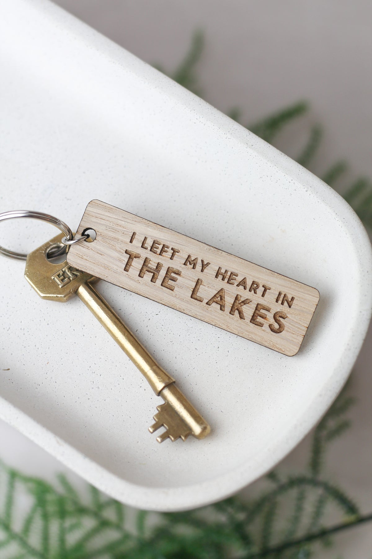 "I Left My Heart in the Lakes" Wooden Keyring