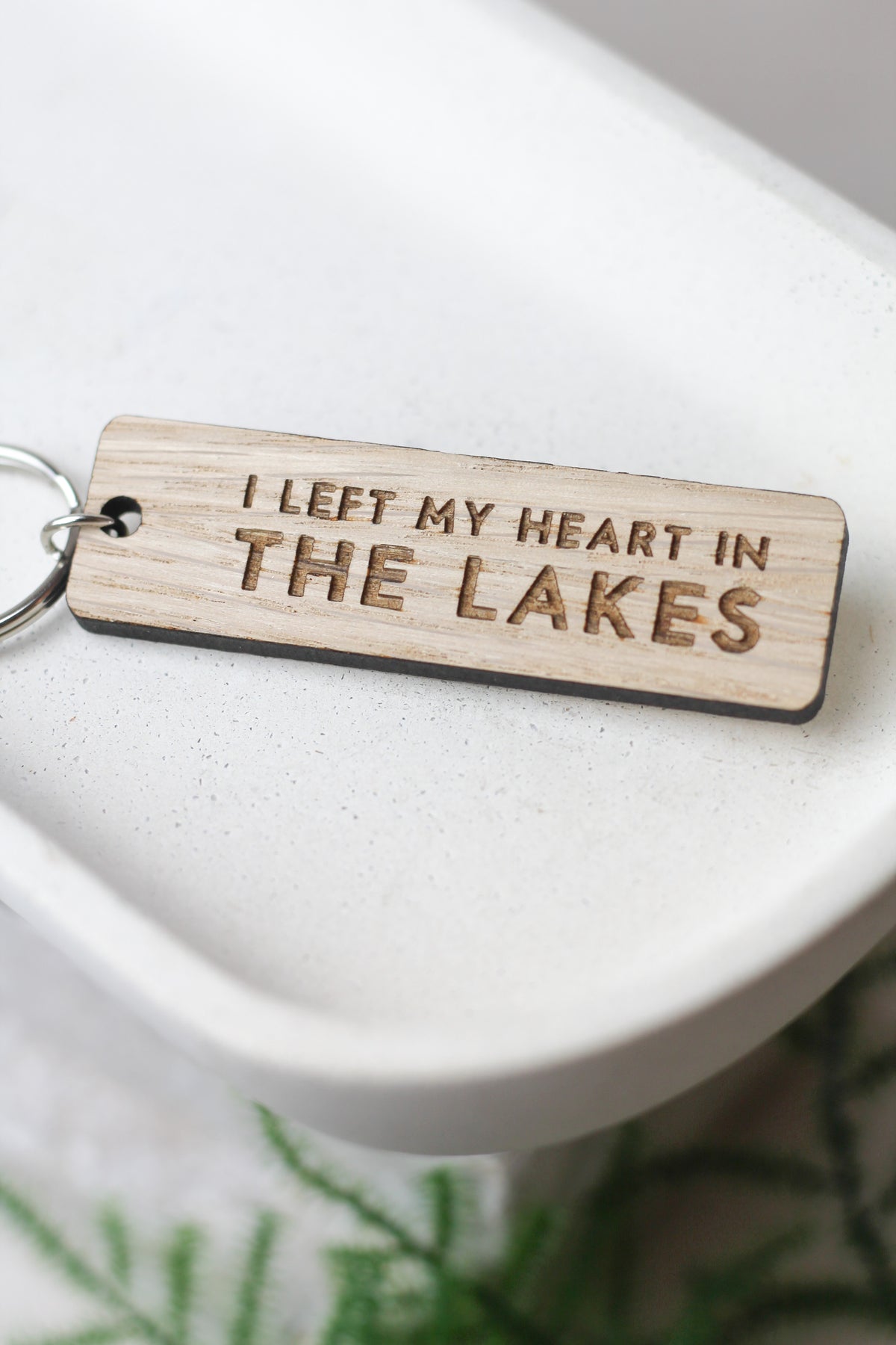 "I Left My Heart in the Lakes" Wooden Keyring