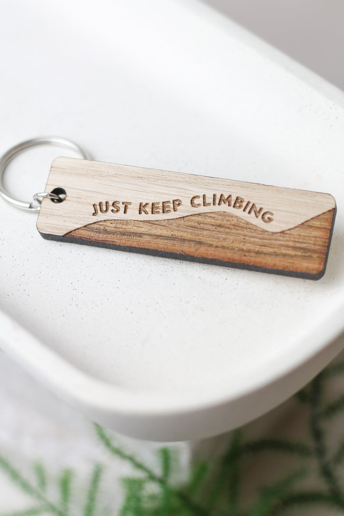 "Just Keep Climbing" Wooden Keyring