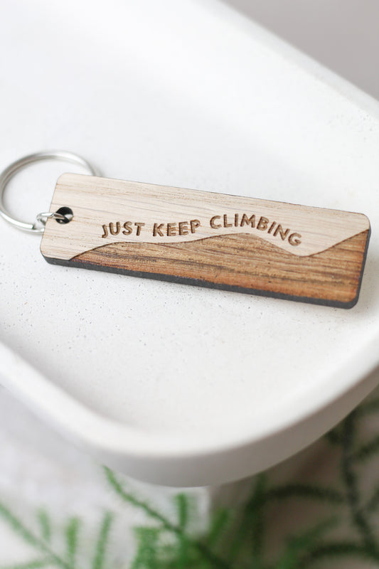 "Just Keep Climbing" Wooden Keyring