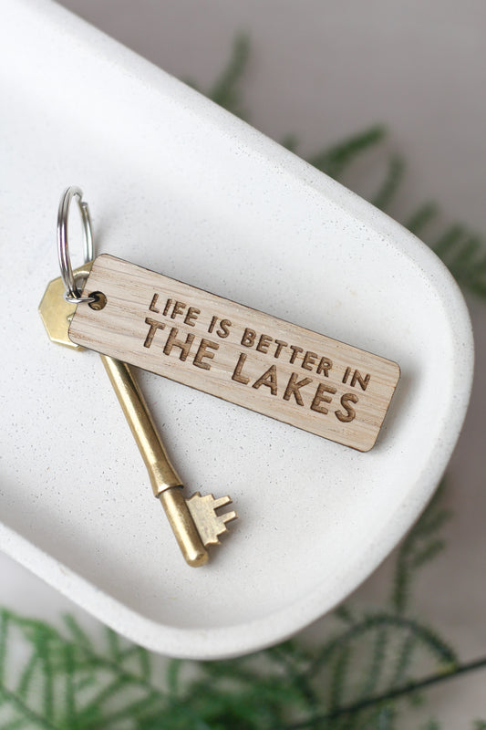 "Life is Better in the Lakes" Wooden Keyring