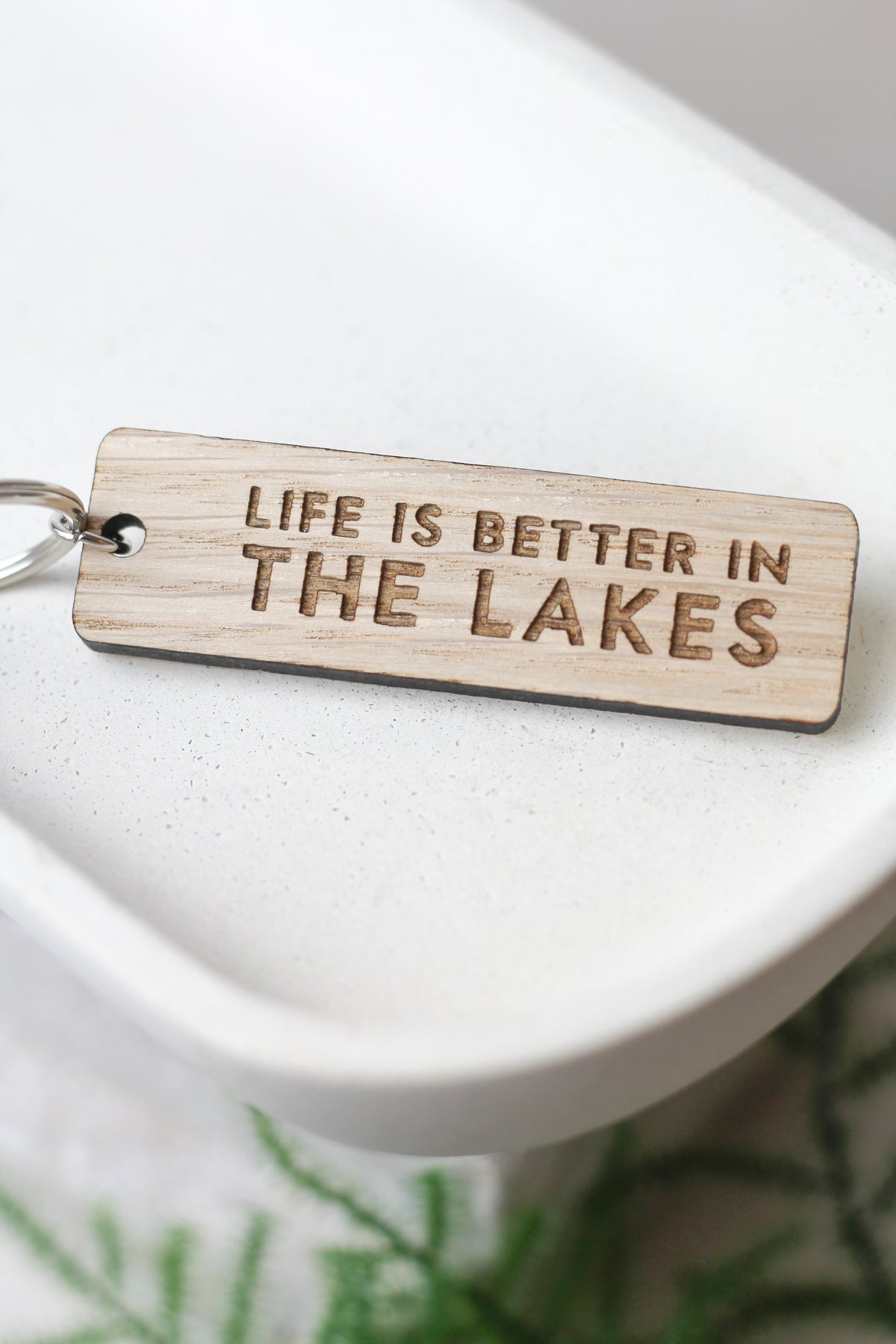 "Life is Better in the Lakes" Wooden Keyring