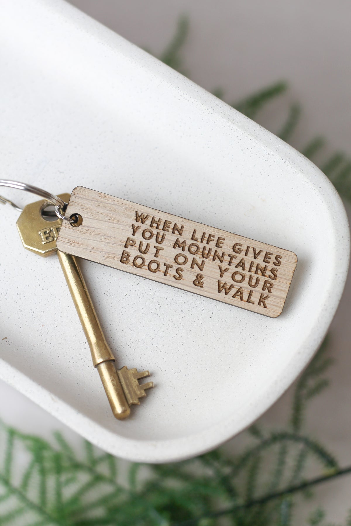 "When Life Gives You Mountains, Put On Your Boots and Walk" Wooden Keyring